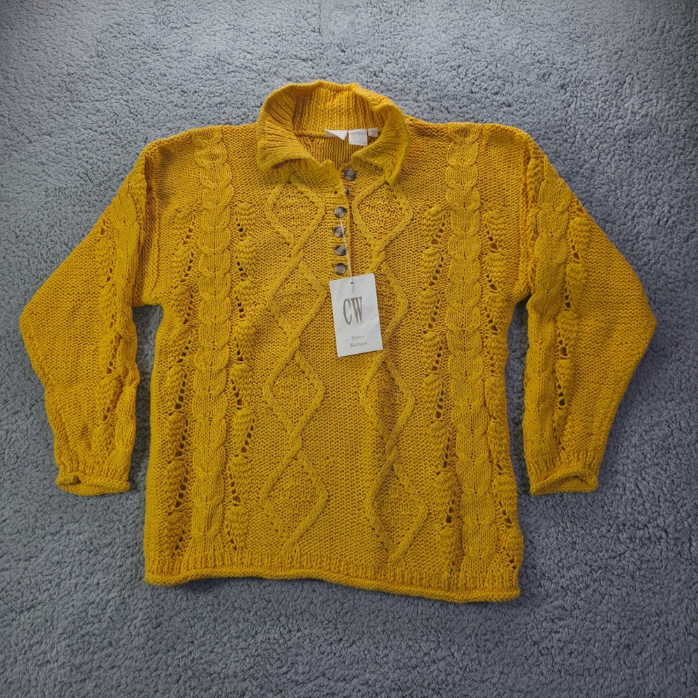 Clifford & Wills Vintage Mustard Yellow Cable Knit Ramie Cotton Sweater XL NWT